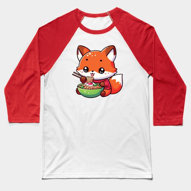 Fox eating ramen Baseball T-Shirt by blue-koala